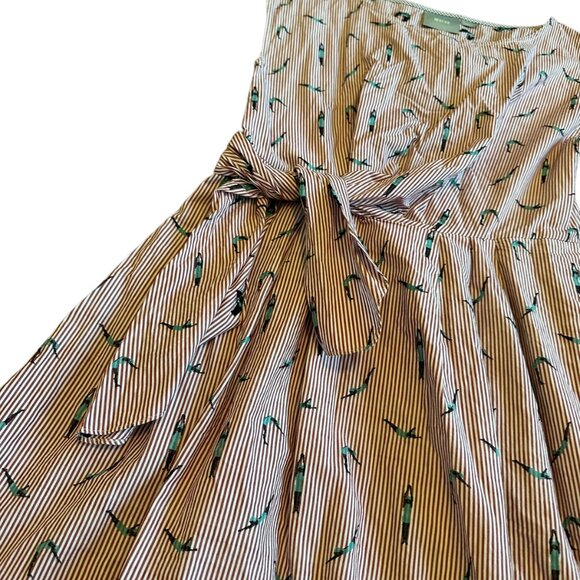 Maeve Anthropologie Red Stripe A-Line Dress Bathing Beauty Print Size 8 Women's - Picture 5 of 11